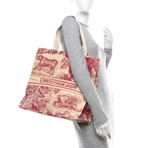 Christian Dior Straw Dioriviera Tote Red - Picture 4 of 7